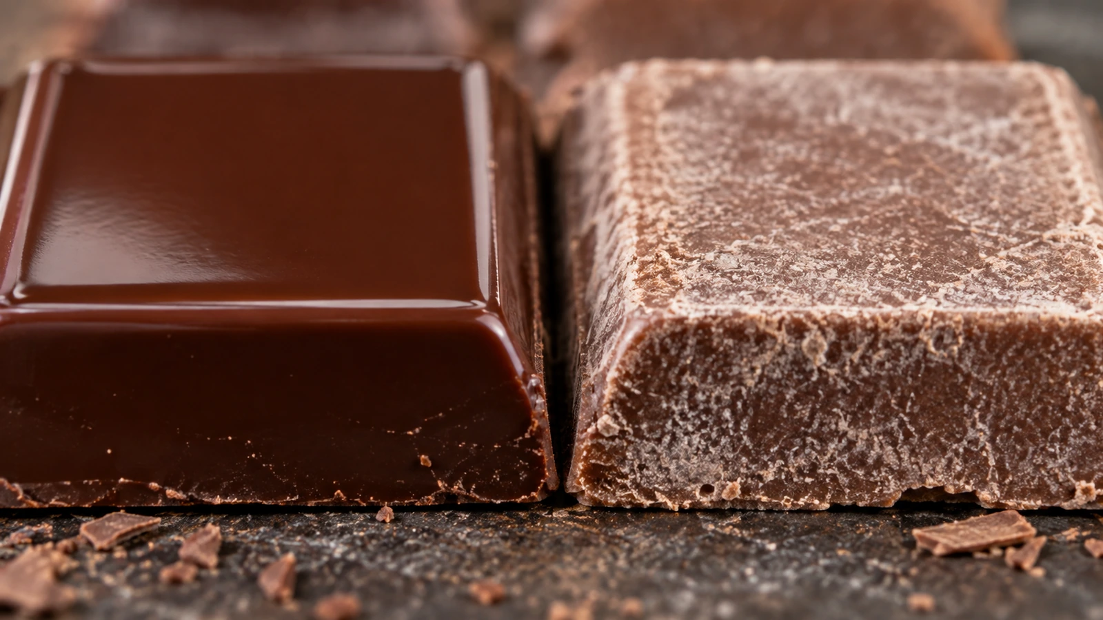Ilustração editorial que mostra chocolate esbranquiçado não é mofo.