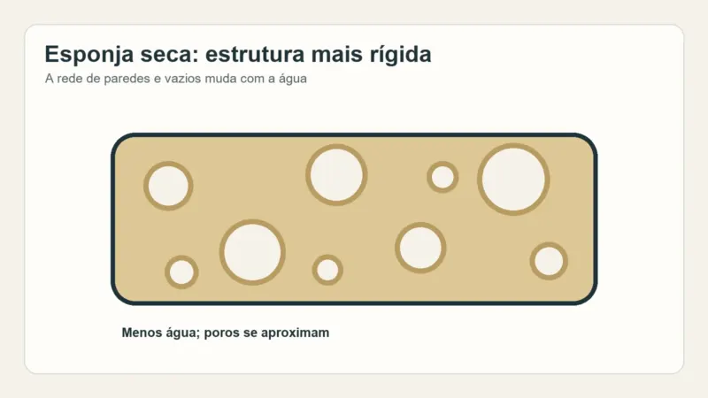 Diagrama de uma esponja seca com poros menores e paredes aproximadas